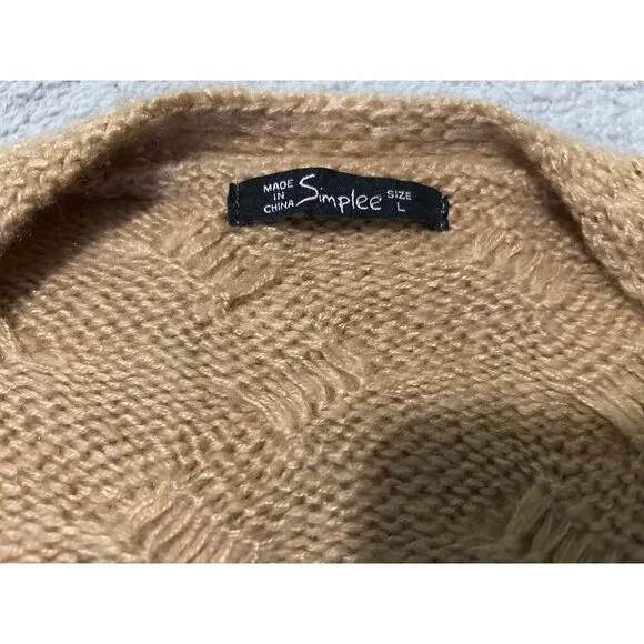 Simplee Apparel Women’s Long Sleeve Chunky Knit Cozy Sweater Tan Medium - Picture 13 of 14